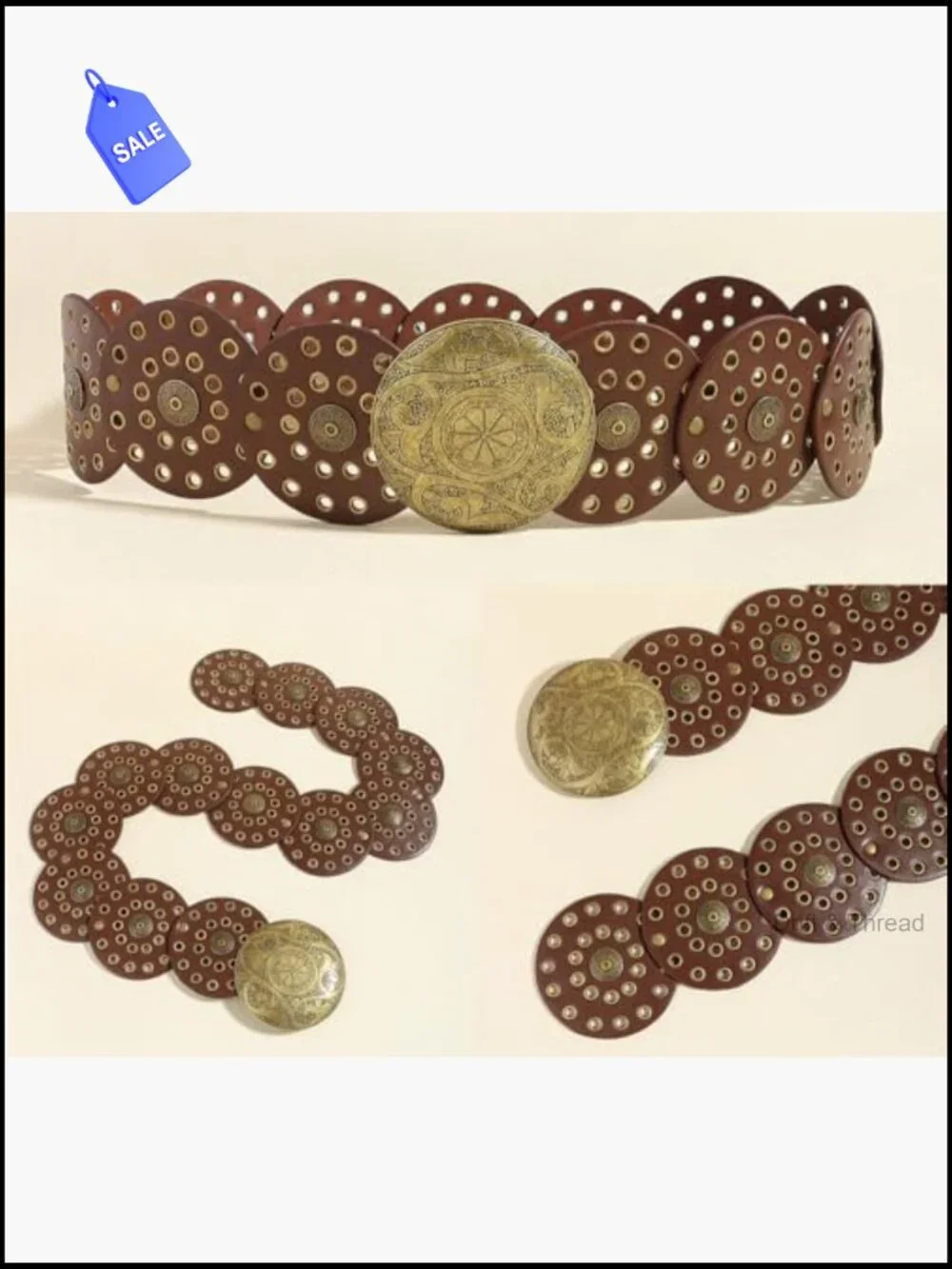 Vintage Western Wide Disc Belt for Women - Chunky Hollow Concho Punk Waist Belt
